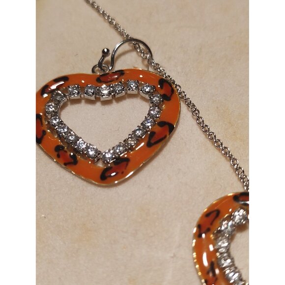 Women's Sterling Silver & Enamel Cubic Zirconia Earrings, Pendant & Necklace 15" - Picture 7 of 12